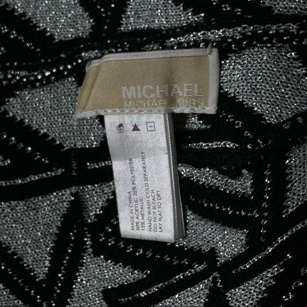 Michael Kors Metallic Logo Cuffed Beanie Hat Black Silver